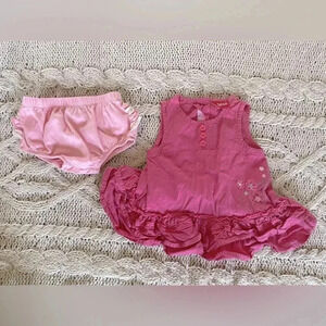 0-3 month spring Sprout flower dress‎ and bloomer set​